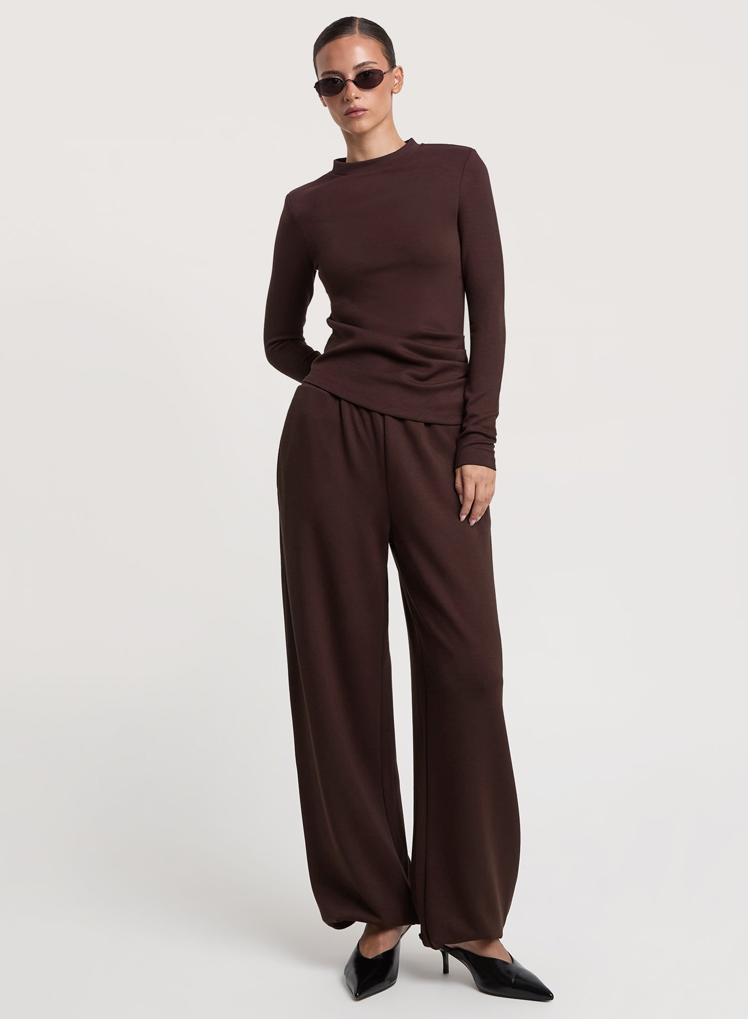 Chocolate Brown Balloon Leg Joggers